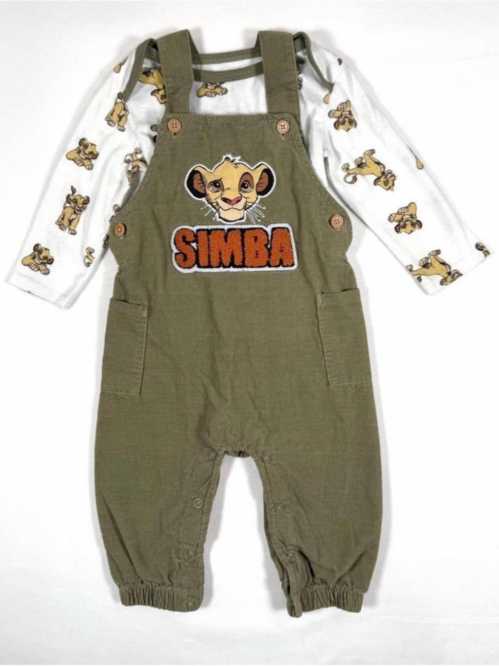 Disney RARE Olive Green Simba Corduroy Overalls - Licensed The Lion King